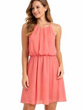 Lush Coral Halter-Style Mini Dress NWT